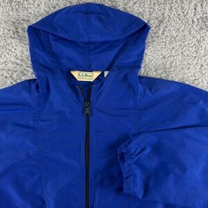 LL Bean Vintage Anorak Windbreaker Royal Blue Nylon Hooded Jacket Womens Small